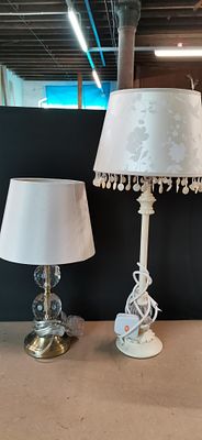 Two Assorted Table Lamps including a French Country Style Candlestick Lamp and a Glass Sphere 