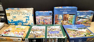 A Collection of Board Games and Jigsaw Puzzles including Gibsons and Falcon de luxe Examples