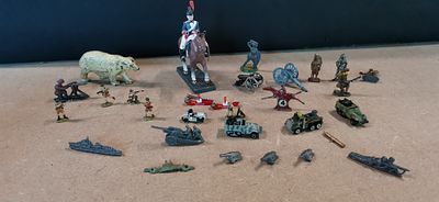 A Collection of Vintage Toy Soldiers, Military Vehicles, and Maritime Models