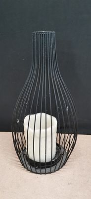 A Contemporary Matt Black Wire-Cage Candle Lantern. A contemporary candle lantern or hurricane 