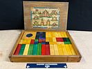 A Vintage Wooden Architectural Building Block Set in Lithographed BoxImage - 2