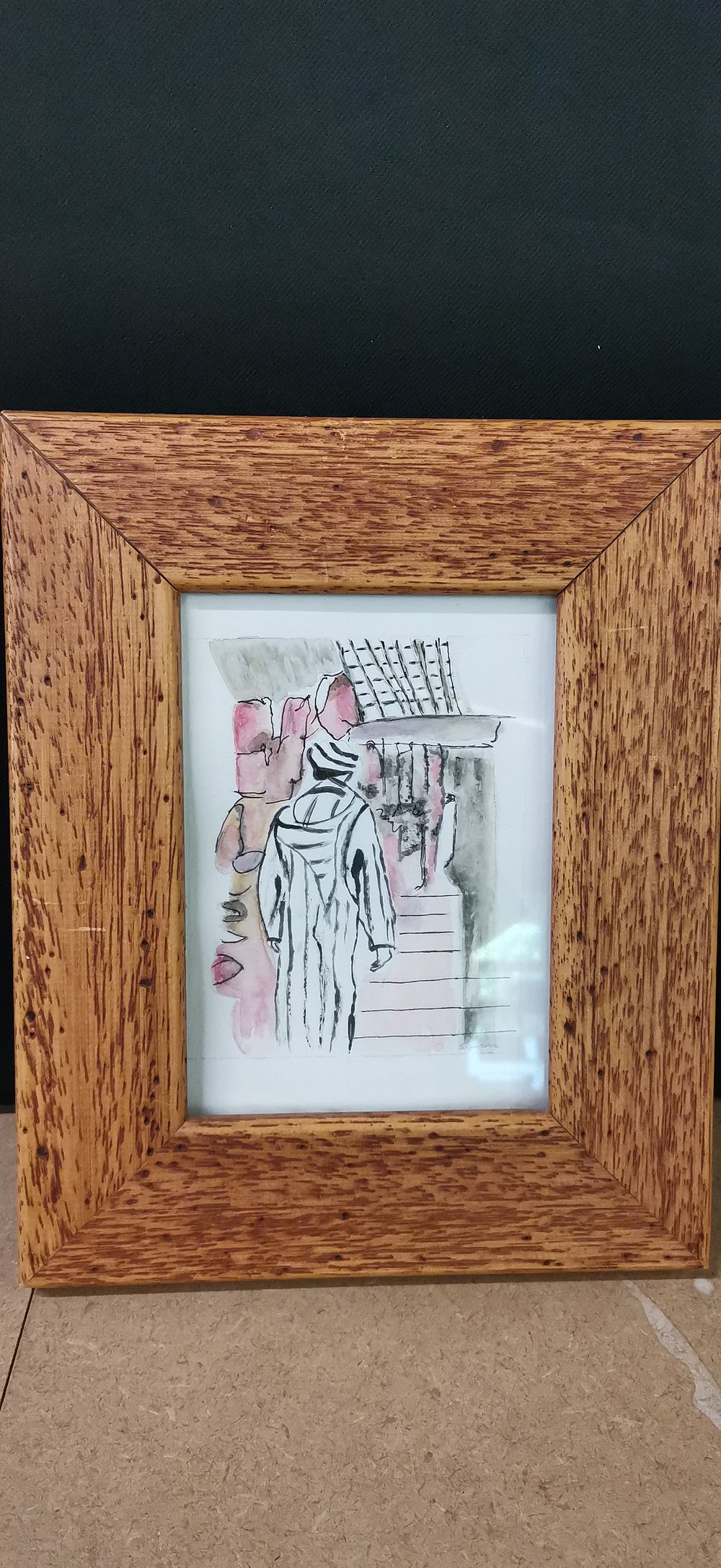 Attributed to an Indistinct Artist, Figure in a Djellaba, Watercolour and Ink Sketch