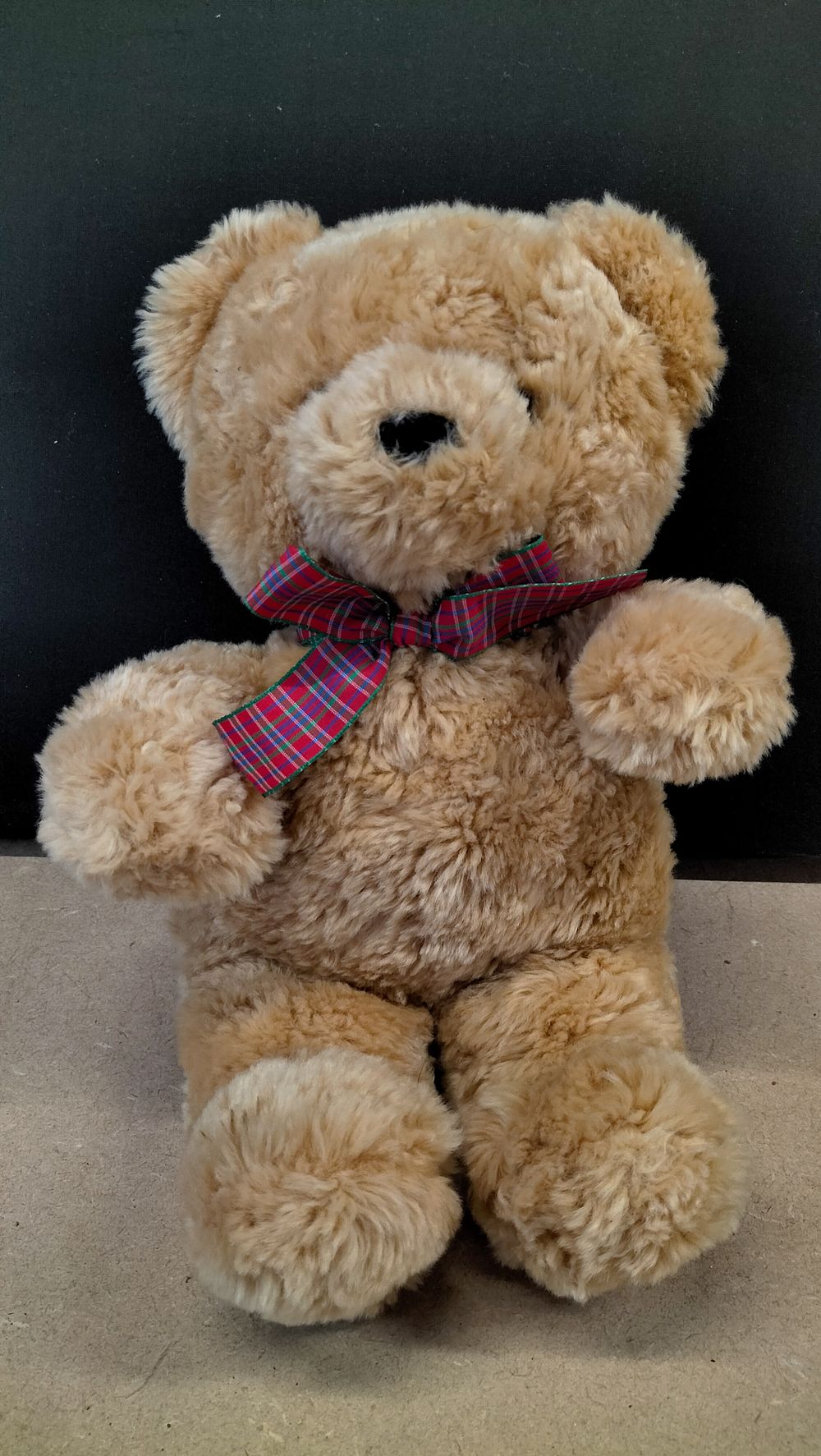 Russ Berrie and Co Seated Teddy Bear with Tartan Ribbon