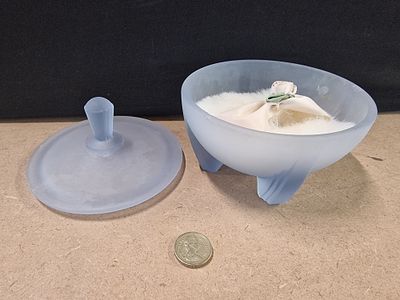 Art Deco Style Frosted Blue Glass Footed Powder Bowl and Cover