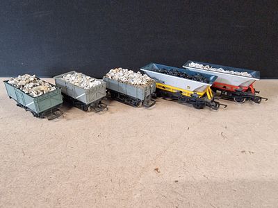 Five OO Gauge British Outline Freight Wagons including HAA MGR Hopper Wagons
