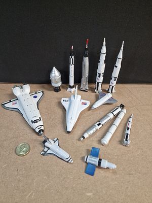 Twelve NASA Exploration Toy Rockets and Spacecraft Models