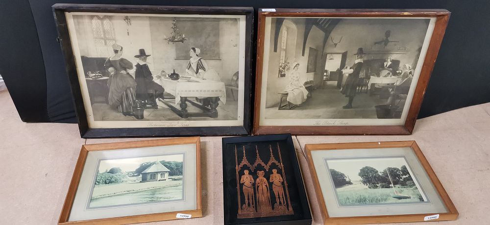 Lot 152: After Francis Davis Millet (American, 1846-1912) and Others, A Collection of Prints and a Plaque (Signed)
