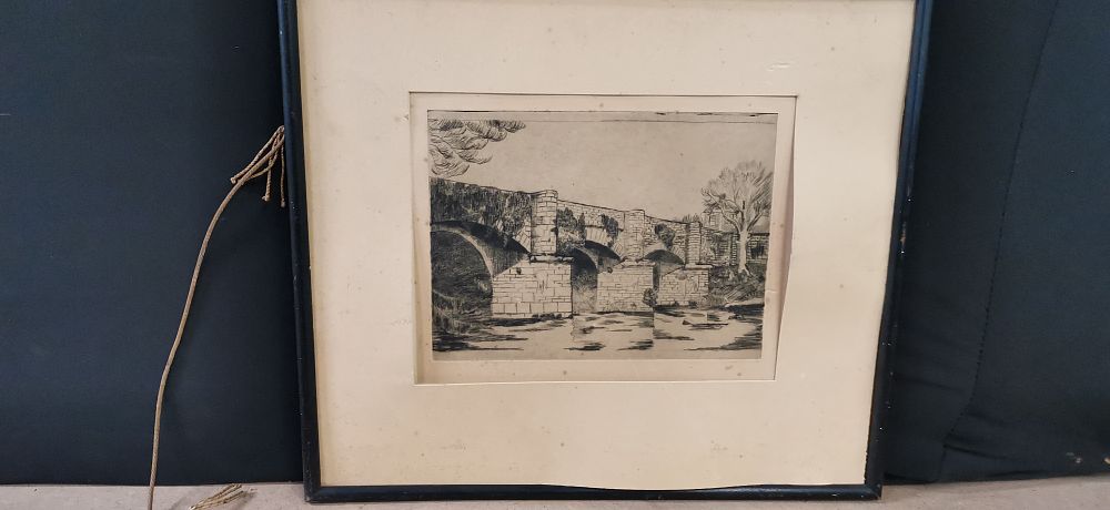 Lot 153: An 18th or 19th Century Etching Depicting a Four-Arched Stone Bridge