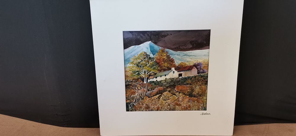 Lot 234: Haslam - Contemporary Watercolour and Gouache, Lakeland Landscape with Farmstead