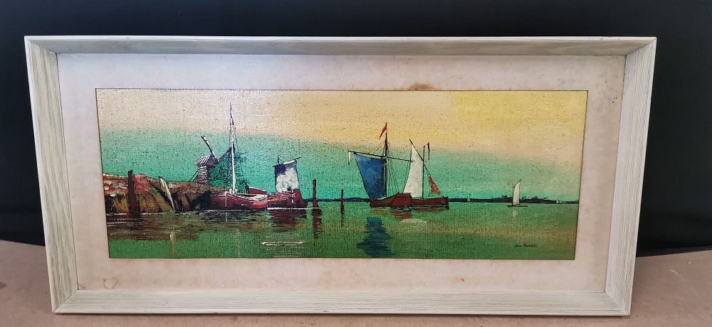 Lot 236: John Hunter, A Mid-20th-Century Nautical Impressionist Oil Painting of Sailing Vessels