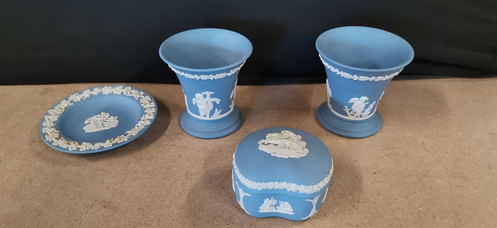 Lot 241: A Collection of Wedgwood Pale Blue Jasperware Decorative Items