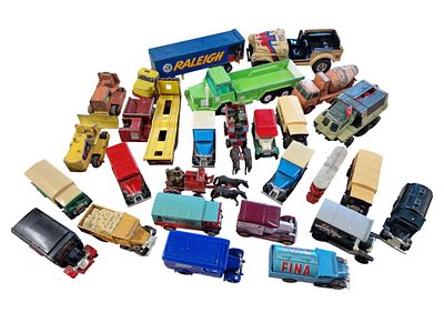 A Collection of Approximately 25 Vintage Matchbox and Lesney Die-Cast Toy Vehicles