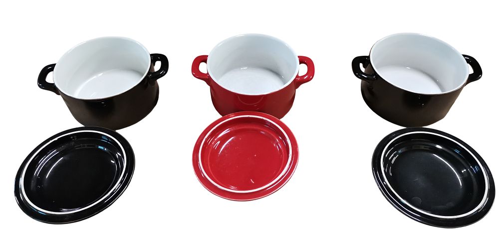 Lot 505: A Trio of Hell's Kitchen Branded Ceramic Lidded Cocottes by Ethos