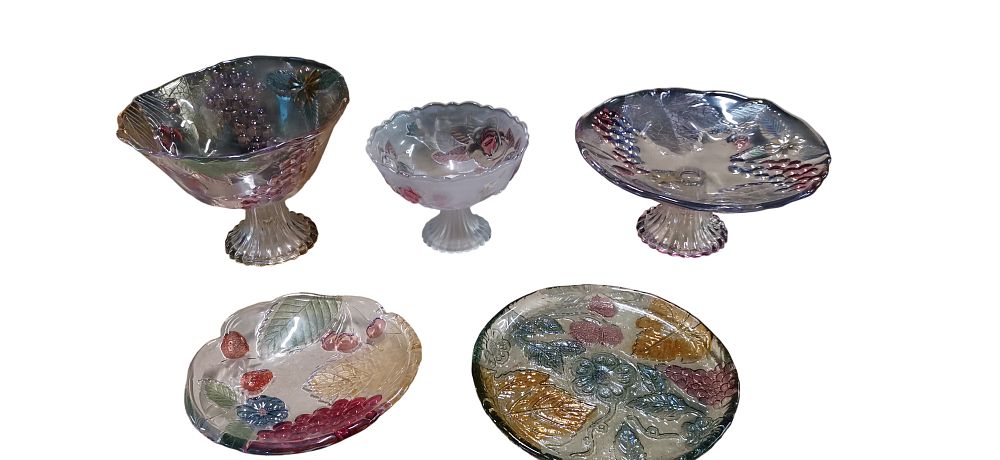 Lot 509: A Collection of Iridescent and Frosted Pressed Glass Tableware