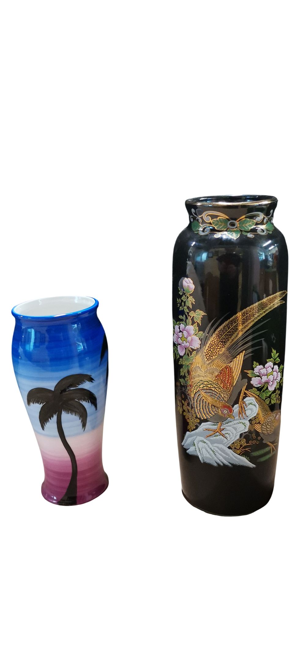 Lot 510: A Brian Wood Hand Painted Bandos Pattern Vase and a Large Black Glazed Chinoiserie Vase