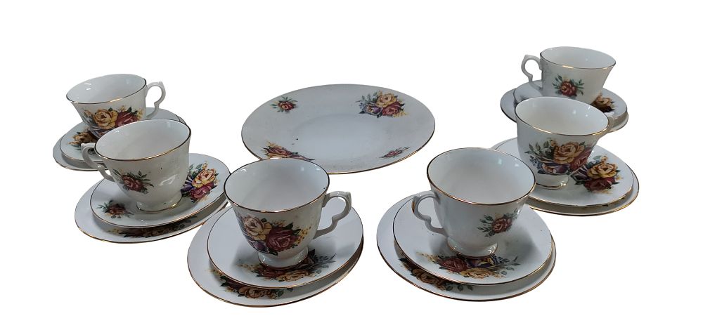 Lot 511: Dorchester English Fine Bone China 18-Piece Floral Tea Set