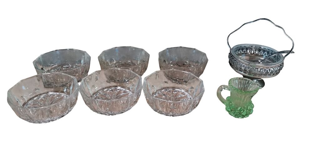 Lot 519: A Collection of Pressed Glass Tableware and a Silver-Plated Sugar Basket