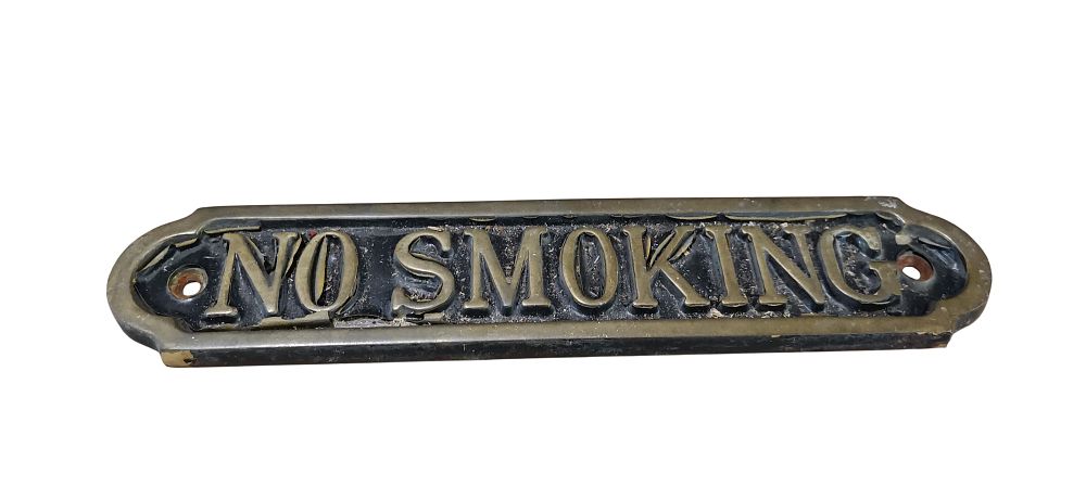 Lot 526: Vintage Cast Brass No Smoking Plaque Sign