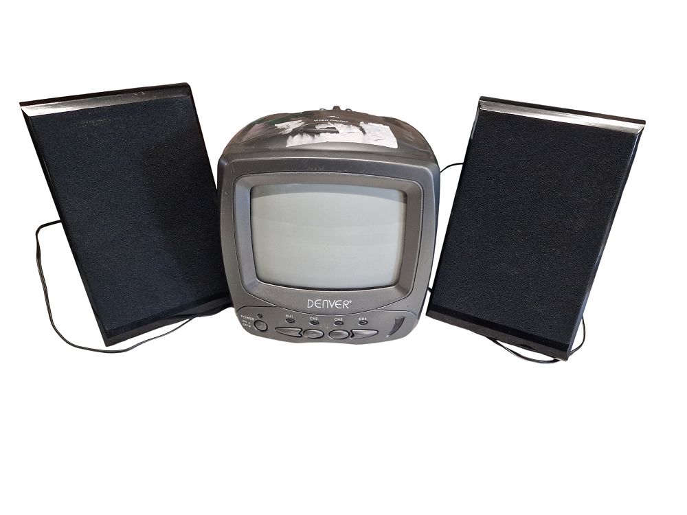 Lot 559: Denver Portable Black and White CRT Television with a Pair of External Speakers