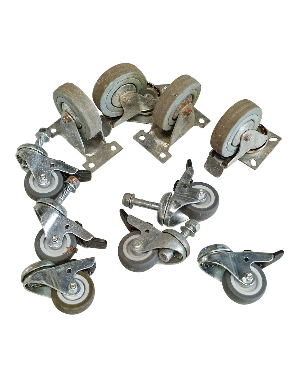 Lot 582: Nine Industrial-Style Swivel Caster Wheels including Braked Stem and Plate Mounts
