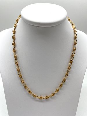 A heavy 9ct yellow gold fancy linked necklace, 16 inches long, hallmarked, 17grams in weight 