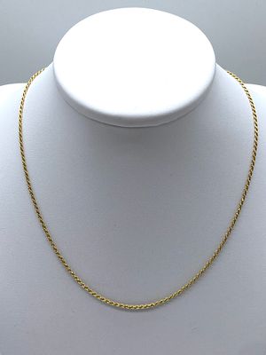 A 9ct yellow gold diamond cut rope chain, 16 inches long, 3 grams in weight approx, nice condition,