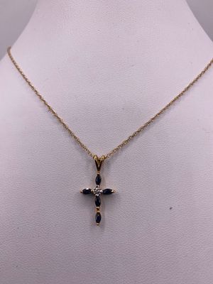 A 9ct yellow gold pendant &amp; chain, sapphire &amp; diamond cross, 1.5 grams approx weight 