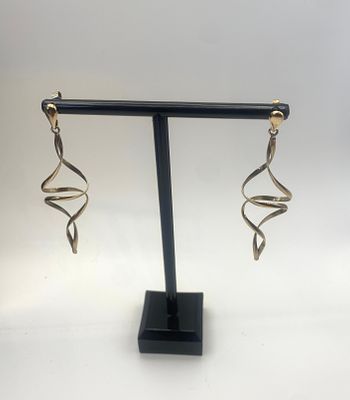 A pair of 9ct yellow gold drop earrings, 60mm x 18mm, approx weight is 4.2 grams, one 