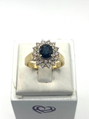 A 14ct yellow gold sapphire & diamond ring, size N, approx weight 3.9 grams, gorgeous white 