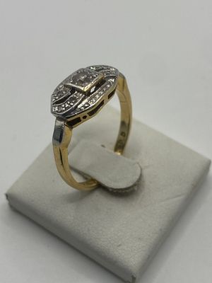 An 18ct yellow gold & platinum art deco style diamond ring, ring size N , approx weight 4.4grams