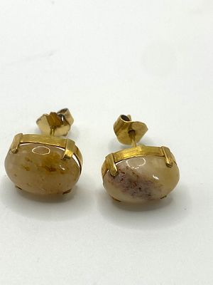 A pair of 9ct yellow gold stone set earrings, 15mm x 10mm stone size, 4.5 grams approx weight
