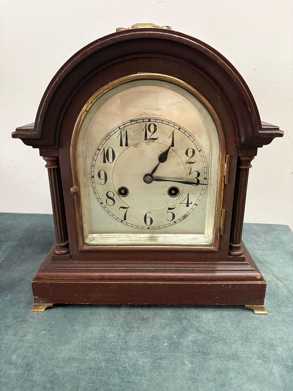 Lot 319: Antique Junghans bracket clock with silvered dial, brass...