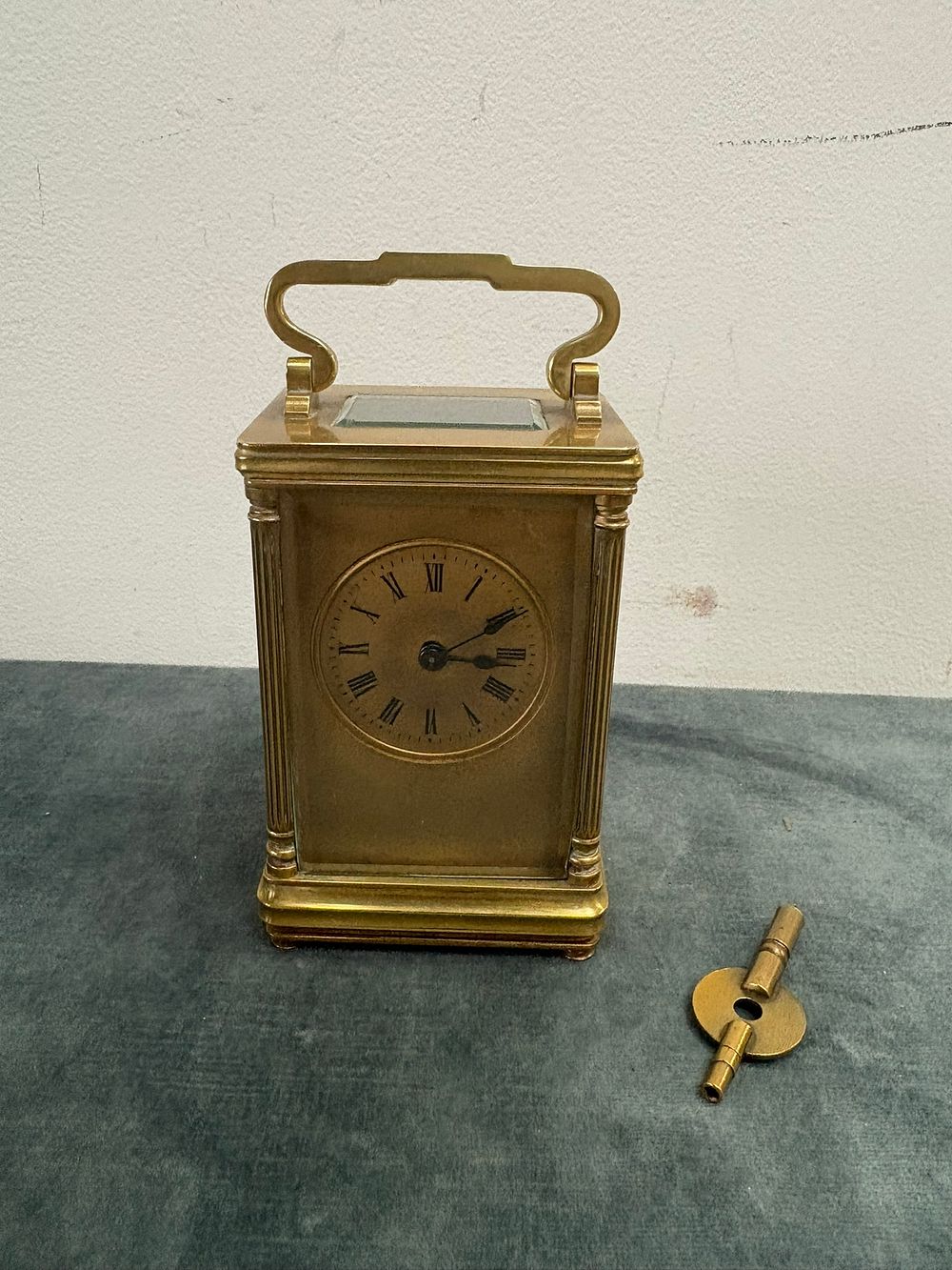 Lot 339: Brass carriage clock with key working
