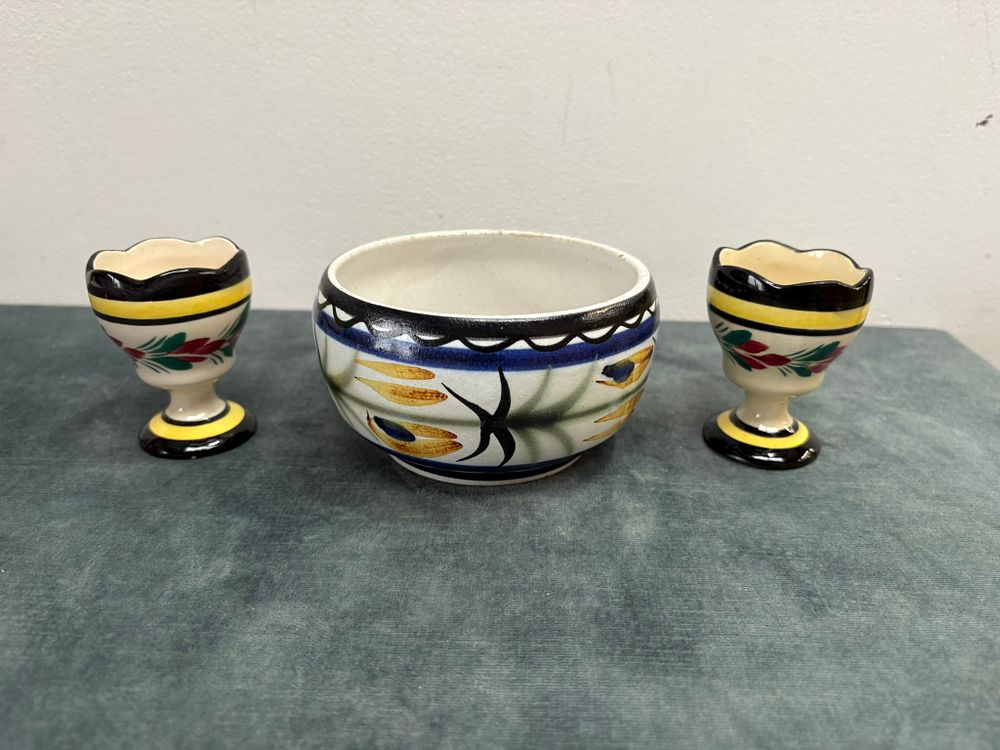 Lot 343: 2 x Quimper egg cups and Quimper bowl
