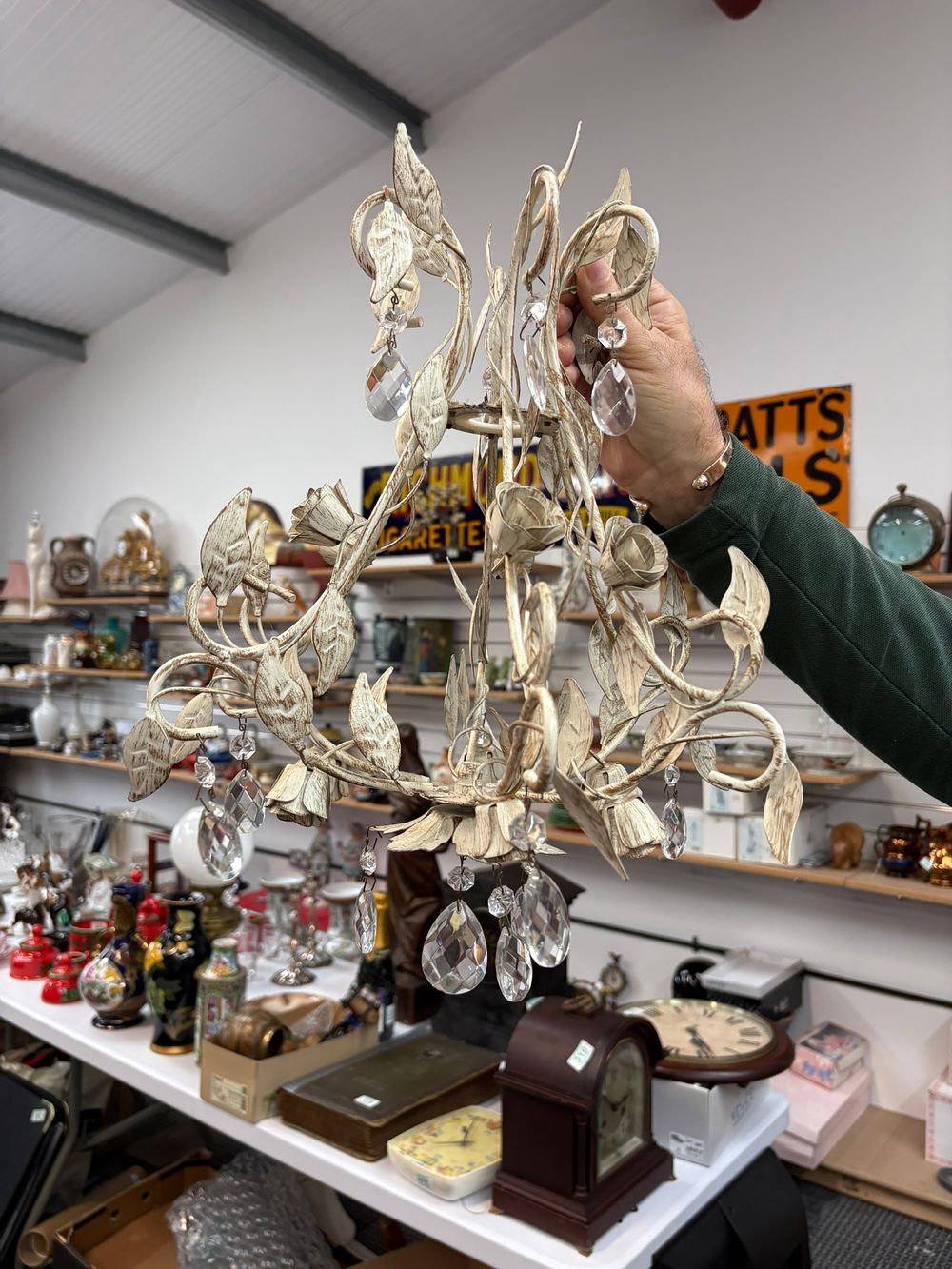 Lot 346: Modern metal and crystal hanging light fighting