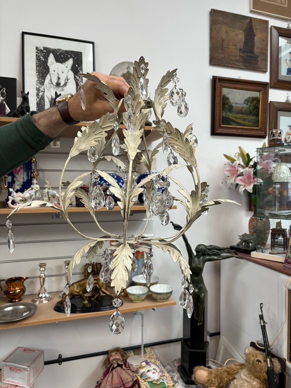 Lot 347: Modern metal and crystal hanging light fighting