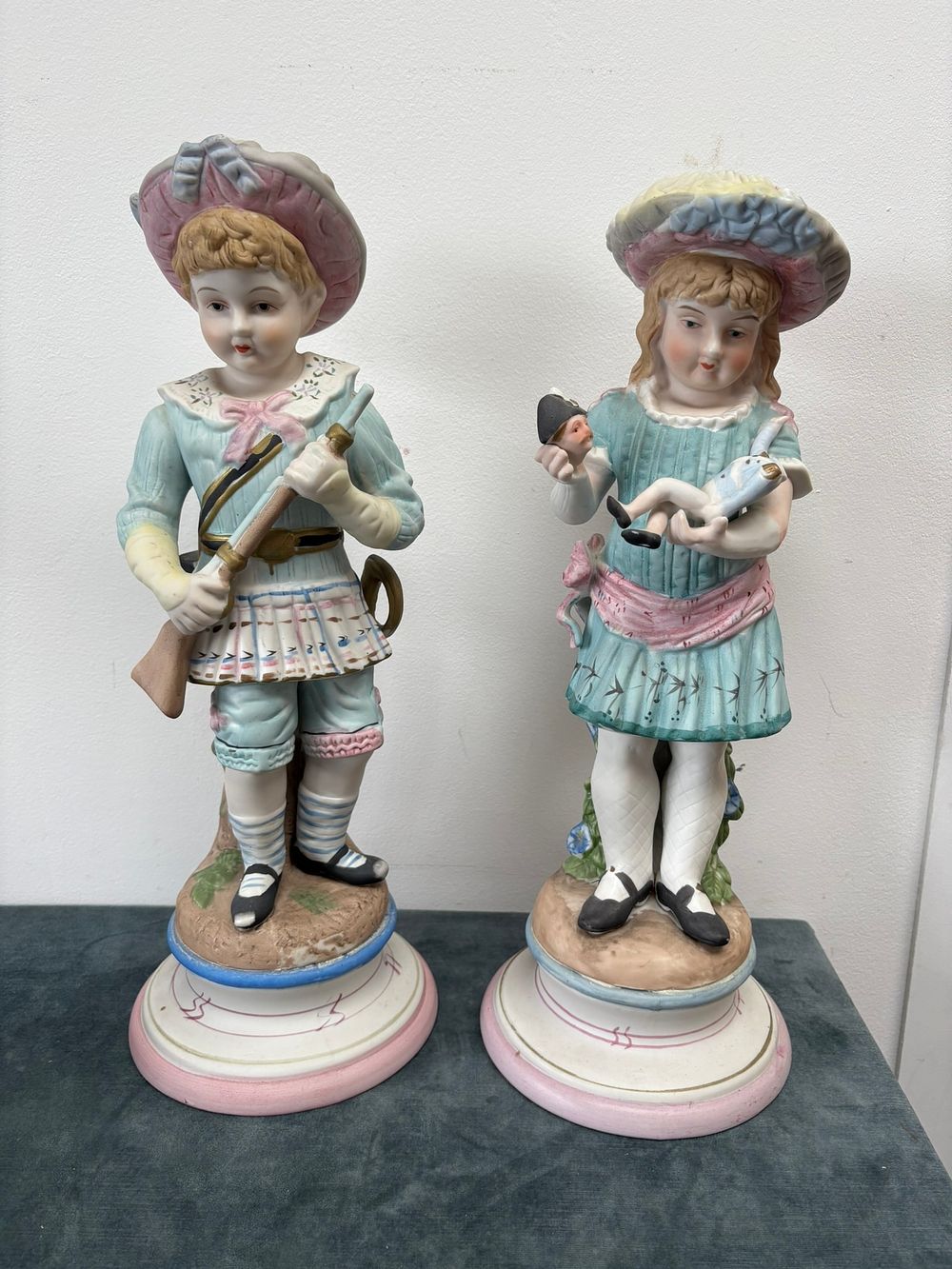 Lot 350: 2 x Large bisque porcelain figures of children