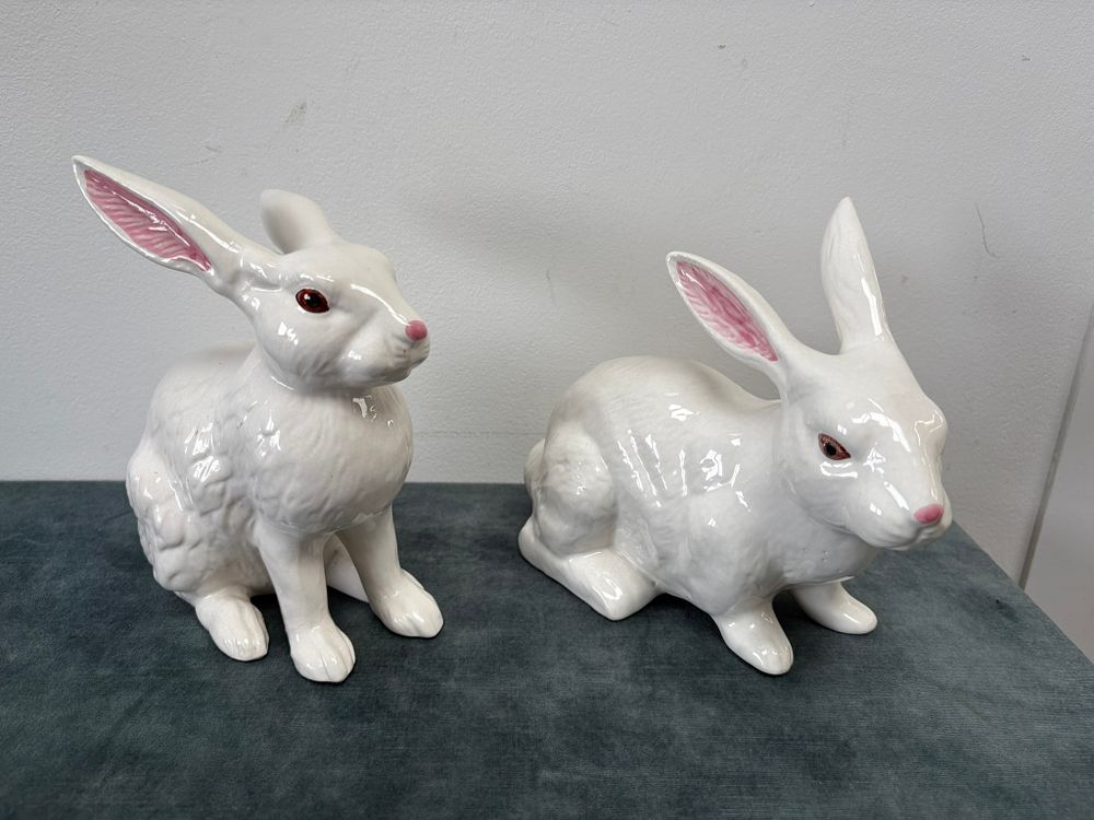 Lot 374: 2 x White figures of rabbits