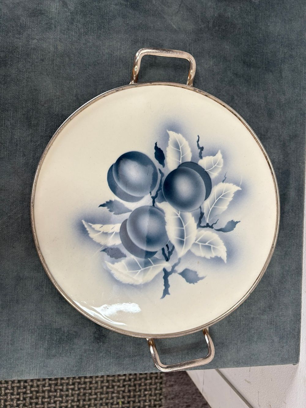 Lot 379: Porcelain and silver plated tray