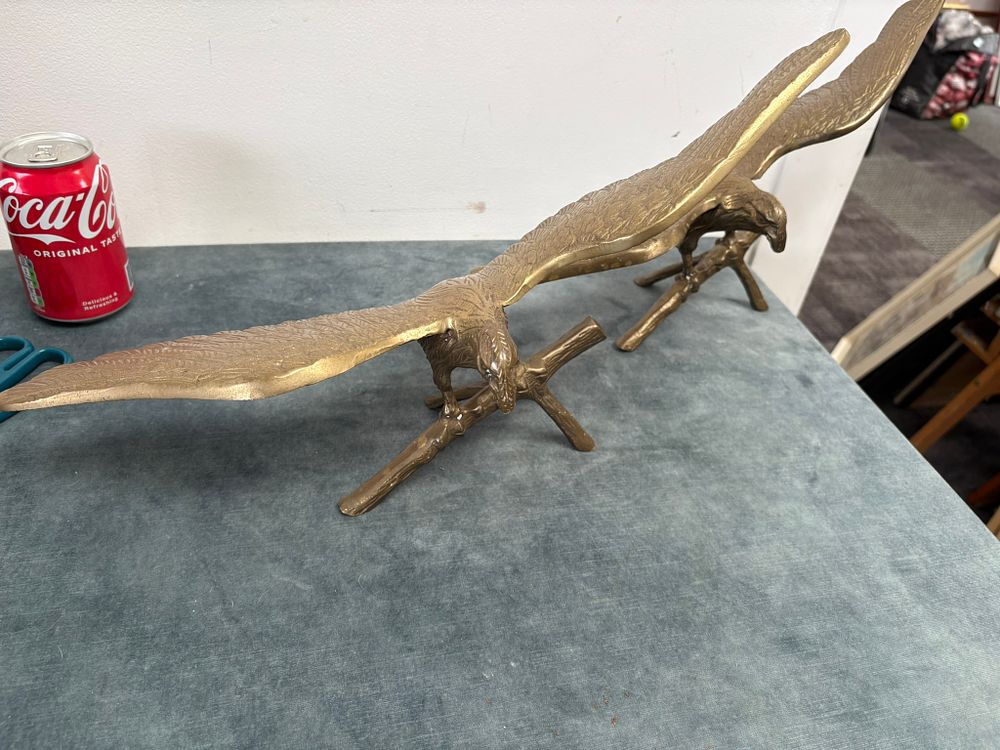 Lot 388: 2 x Brass eagle sculptures