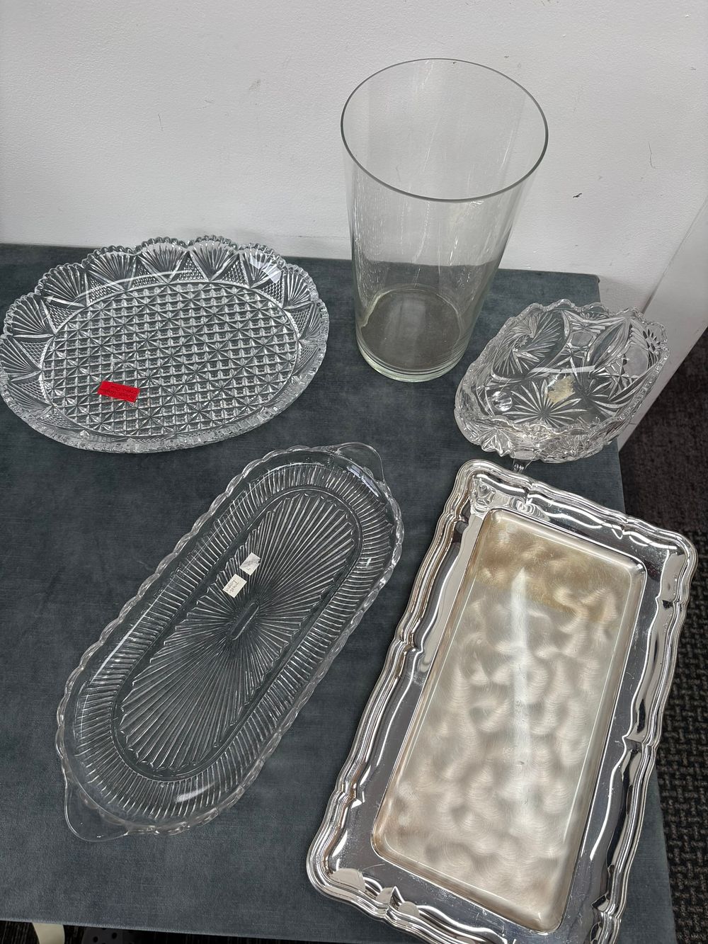 Lot 392: Cut glass bowls, silver plate tray and large...