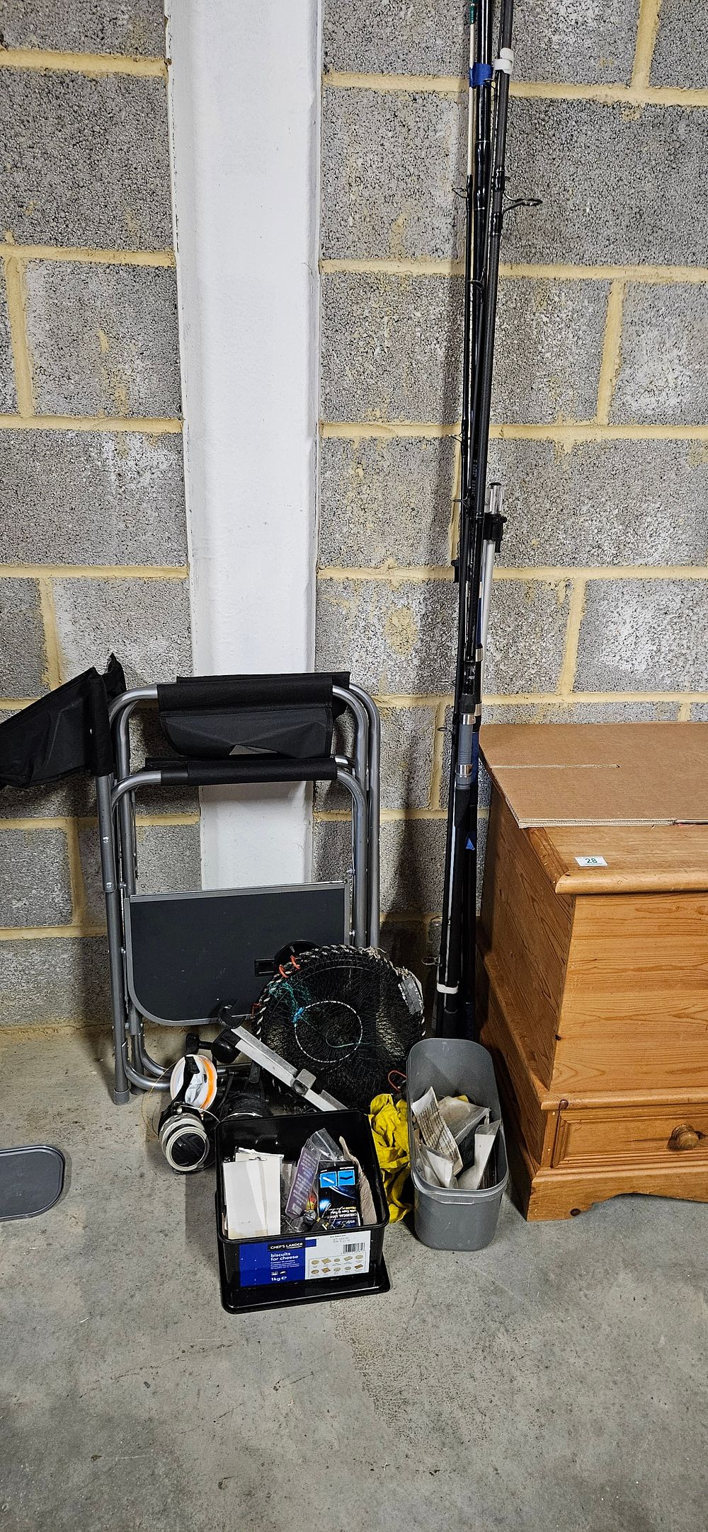 Lot 451: Assorted fishing equipment including fishing chair, fishing rods,...