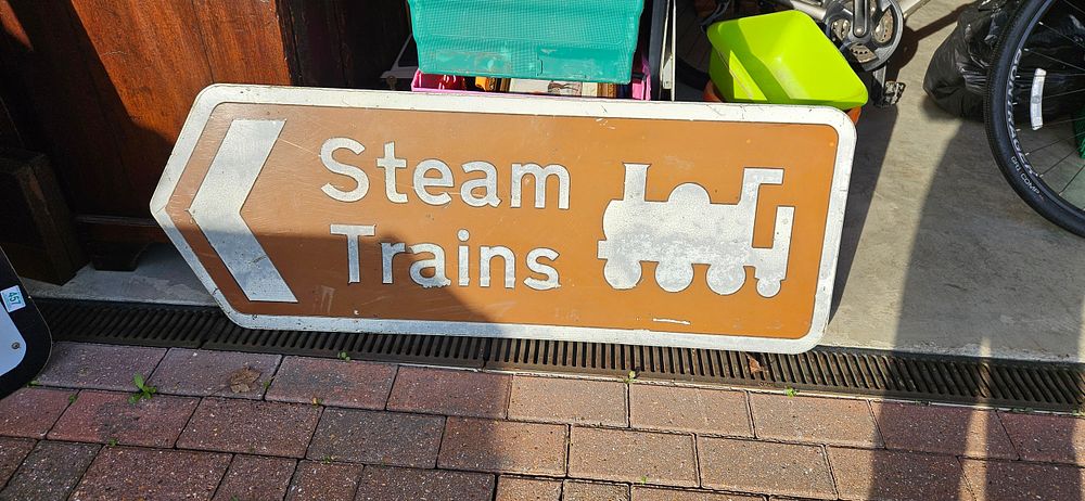 Lot 458: Aluminium road sign - Steam Trains