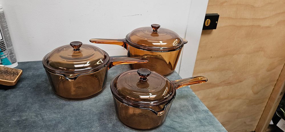 Lot 467: 3 x Corning France glass saucepans