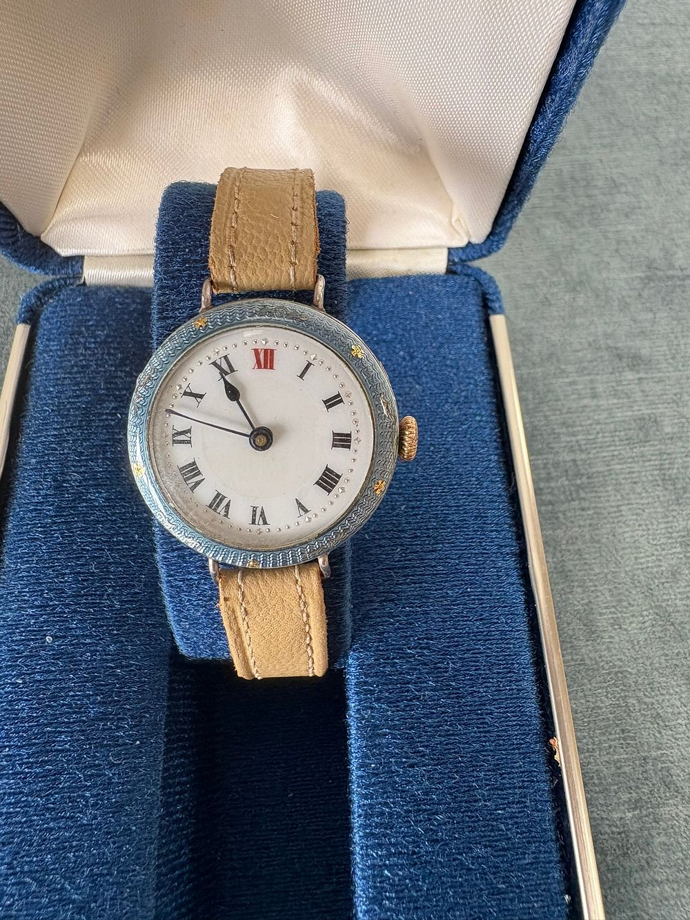Lot 548: Ladies silver and enamel trench style wrist watch