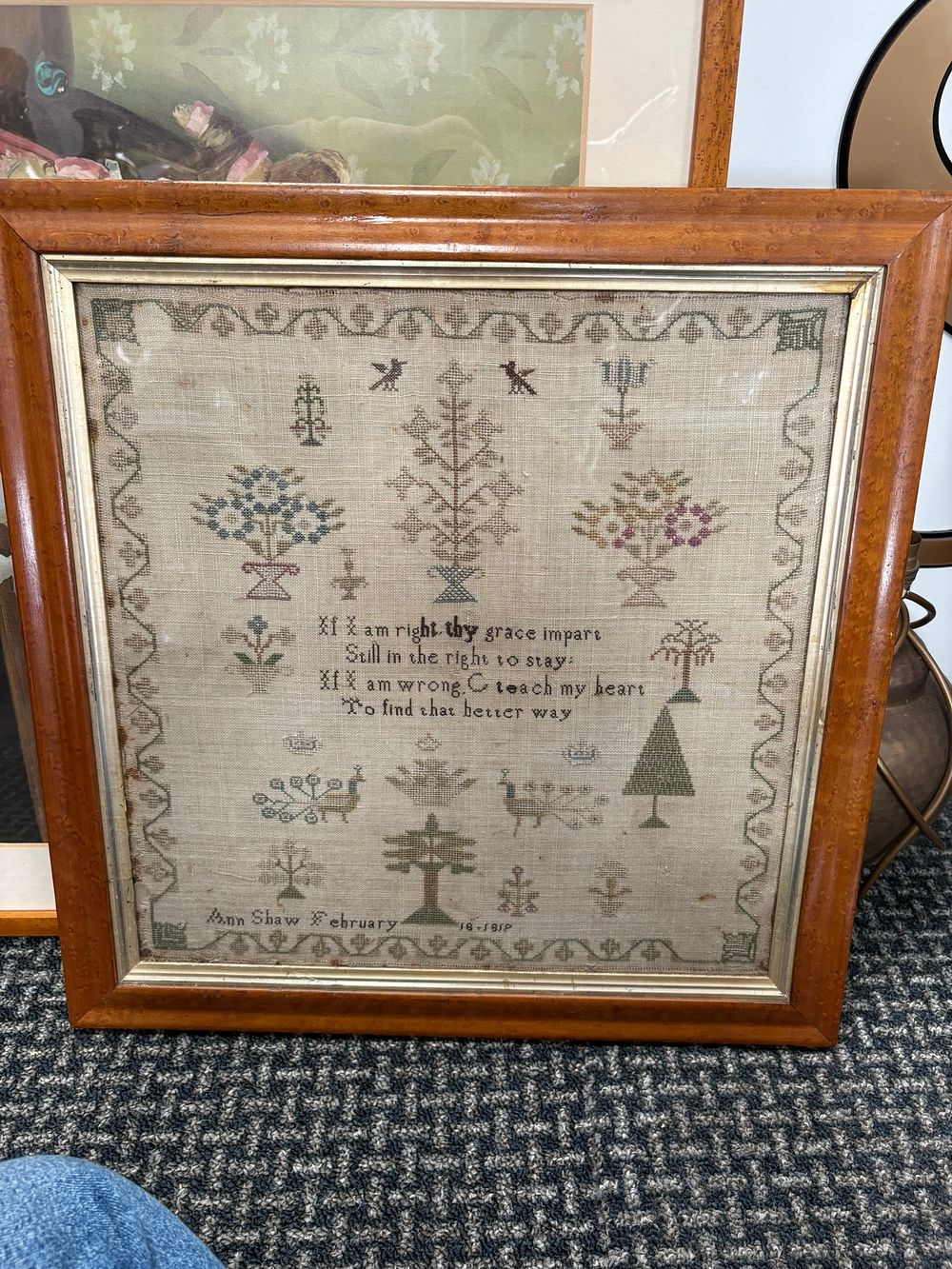 Lot 704: Antique sampler dated - possibly 1812? in walnut...