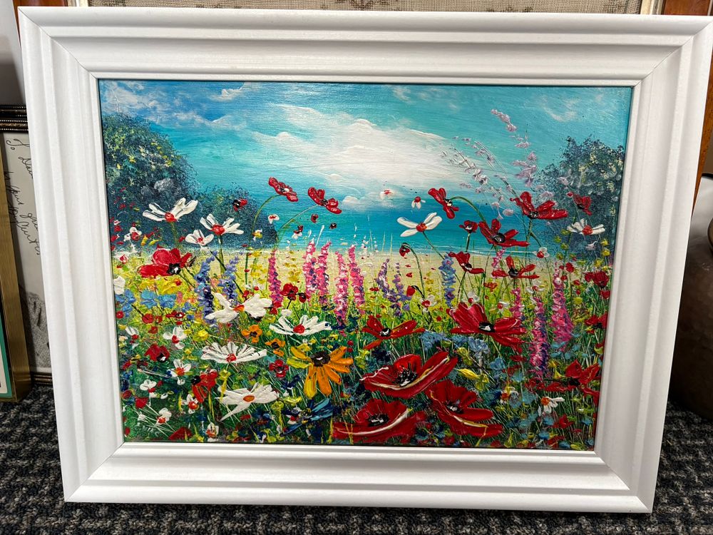 Lot 710: Oil on canvas painting titled 'Flower Tango' by...