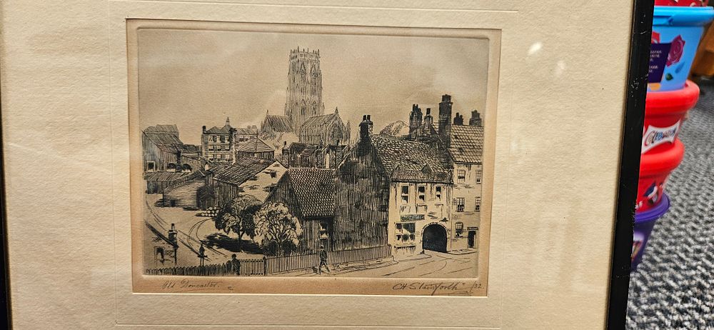 Lot 736: Etching titled 'Old Doncaster' signed - C H...