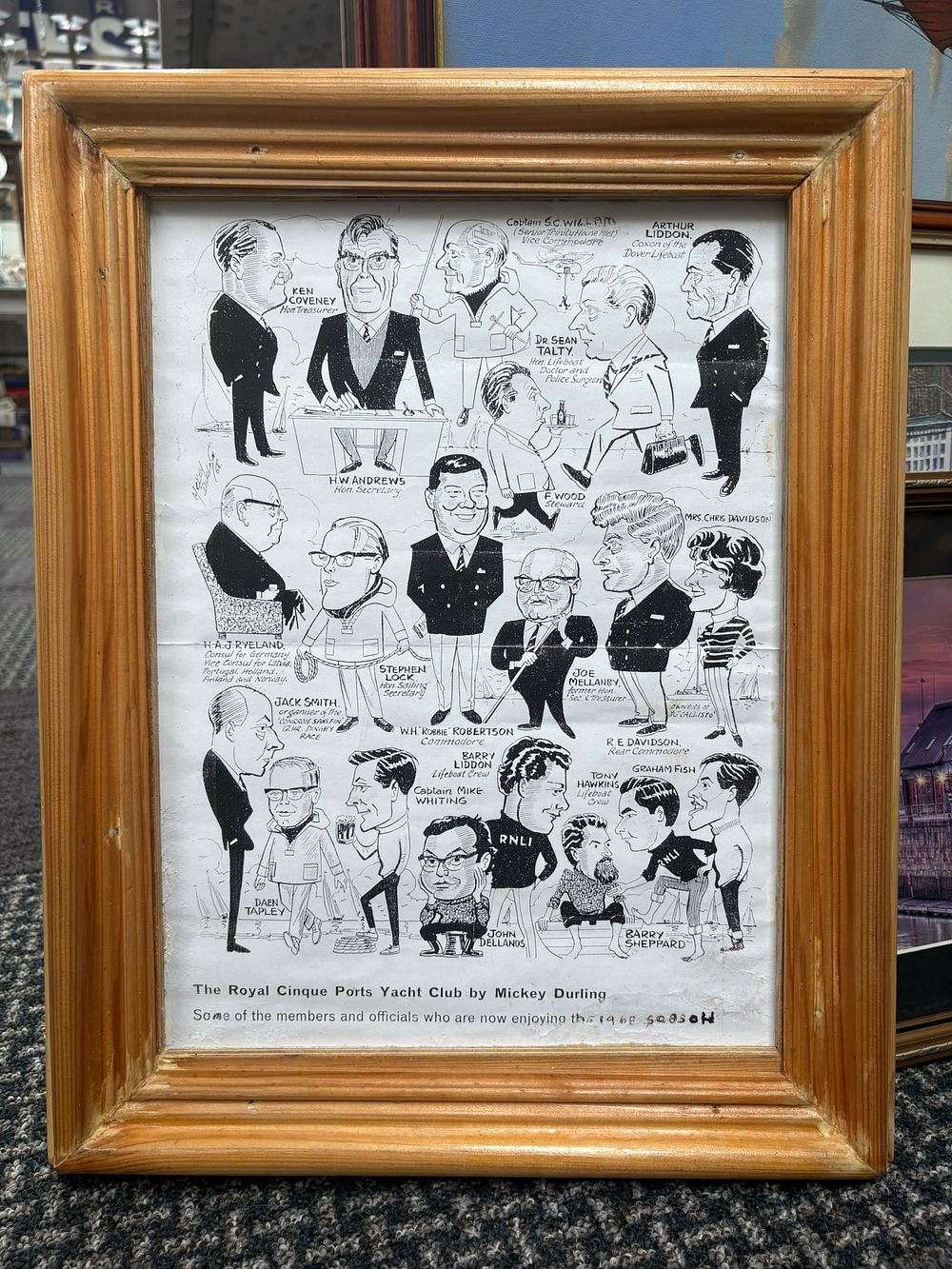 Lot 741: Caricature print of Royal Cinque Ports Yacht Club...