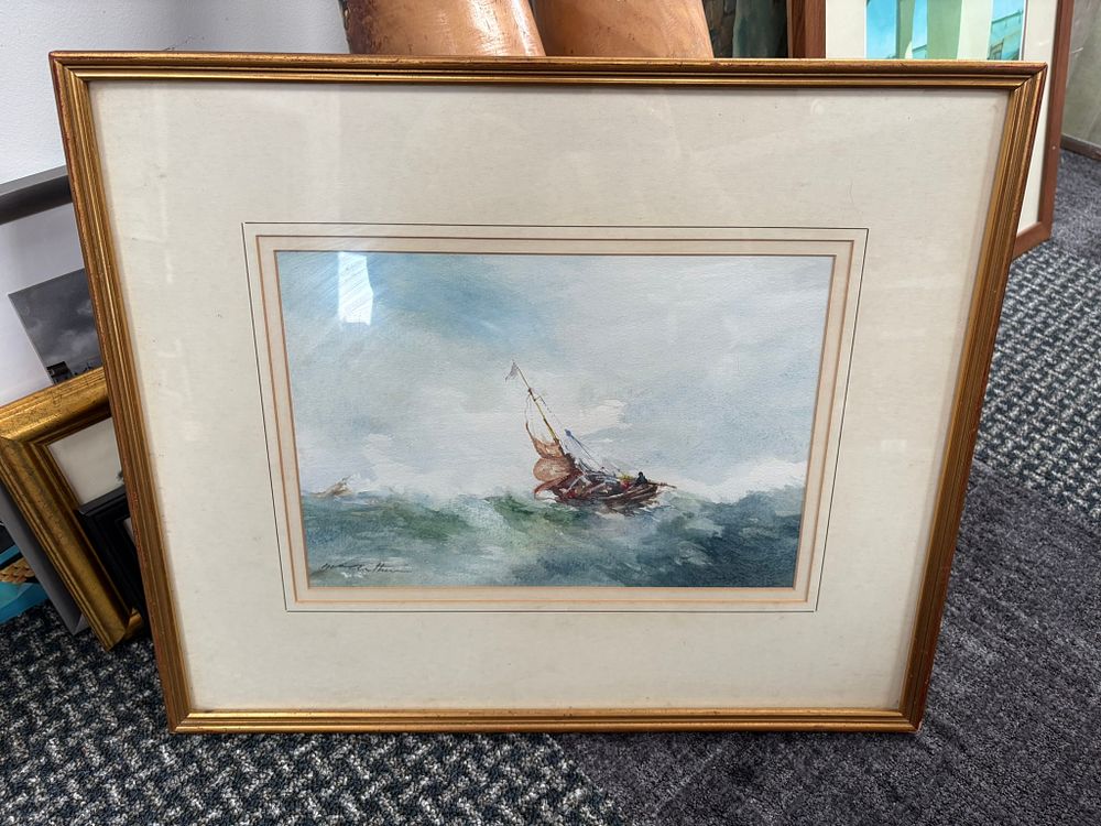 Lot 746: Watercolour of boat at sea - signed